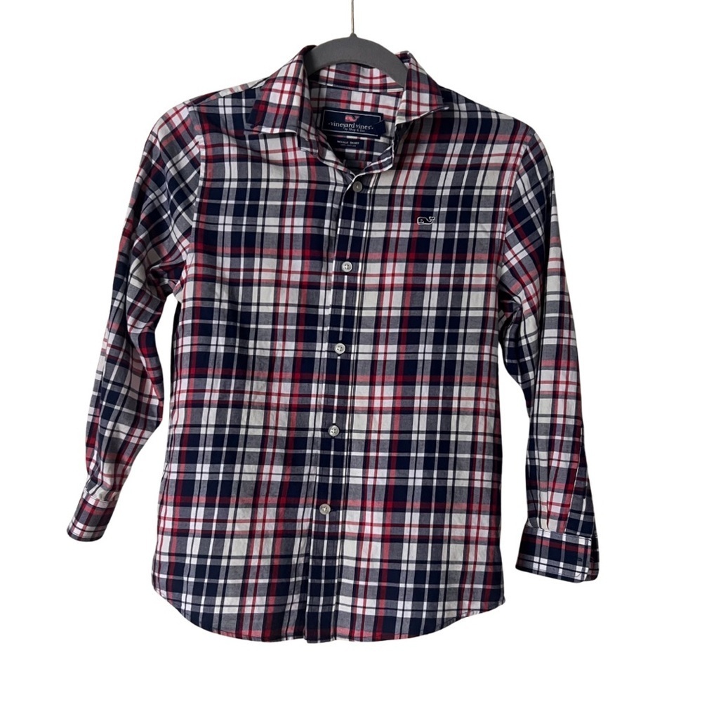 Vineyard Vines Boys Cotton Plaid Button Down Whale Shirt, Size Small